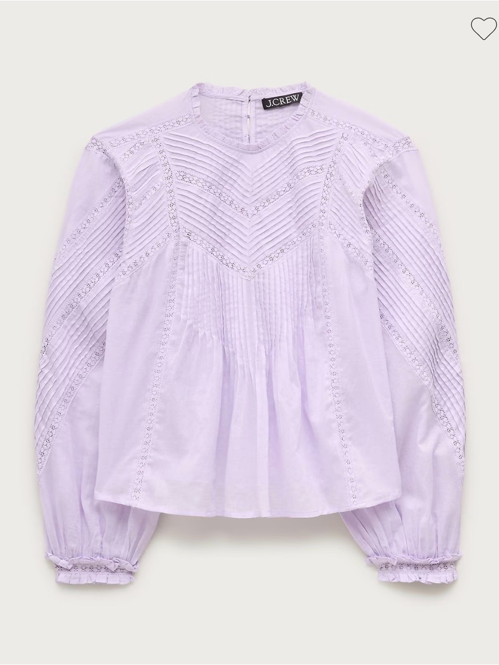 NWT J.Crew Lavender Pintuck Eyelet Lace Balloon Sleeve Blouse Size M